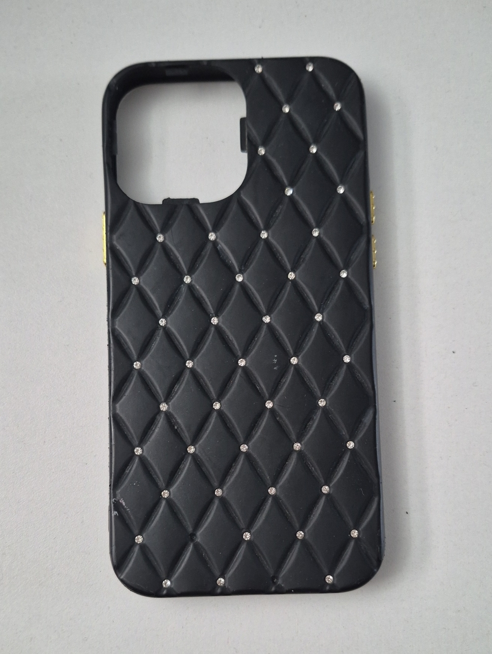 Black Quilted Rhinestone Phone Case - Brand